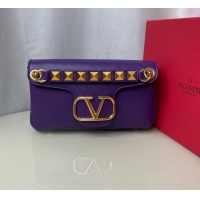 Popular Style VALENTINO GARAVANI Stud Sign nappa Shoulder Bag NL098 purple