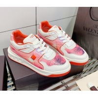 Perfect Valentino One Stud Print Leather Low-Top Sneakers 092530 Pink/White