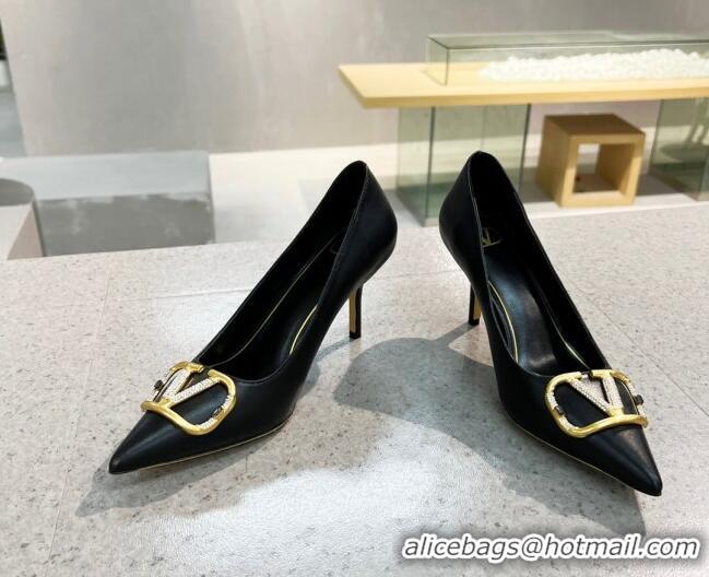 Best Price Valentino VLOGO SIGNATURE Calfskin Pump with 8cm Heel Black 0106063