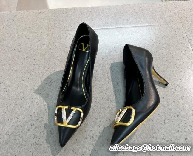 Best Price Valentino VLOGO SIGNATURE Calfskin Pump with 8cm Heel Black 0106063