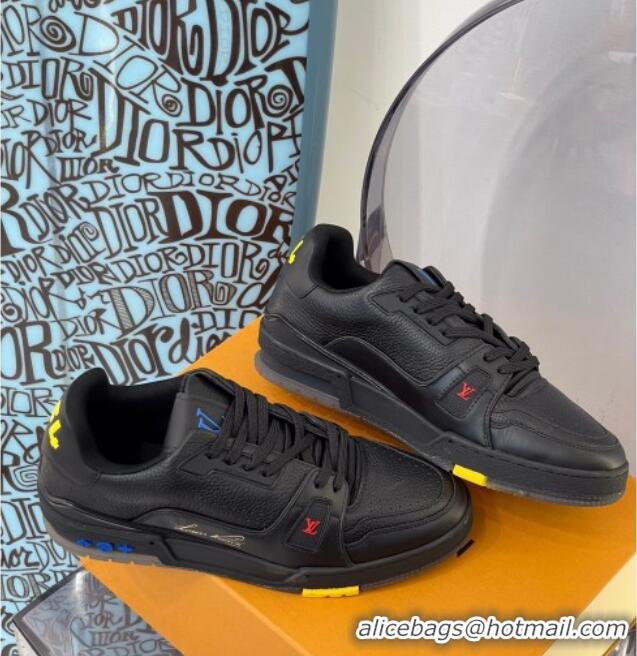Most Popular Louis Vuitton LV Trainer Leather Sneakers 121785 Black
