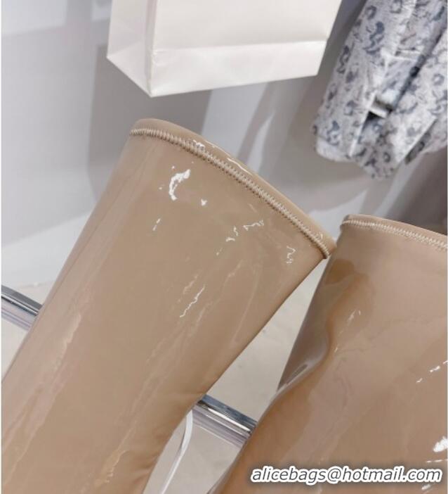 Discount Amina Muaddi Patent Leather Wedge 9.5cm High Boots 112333 Beige
