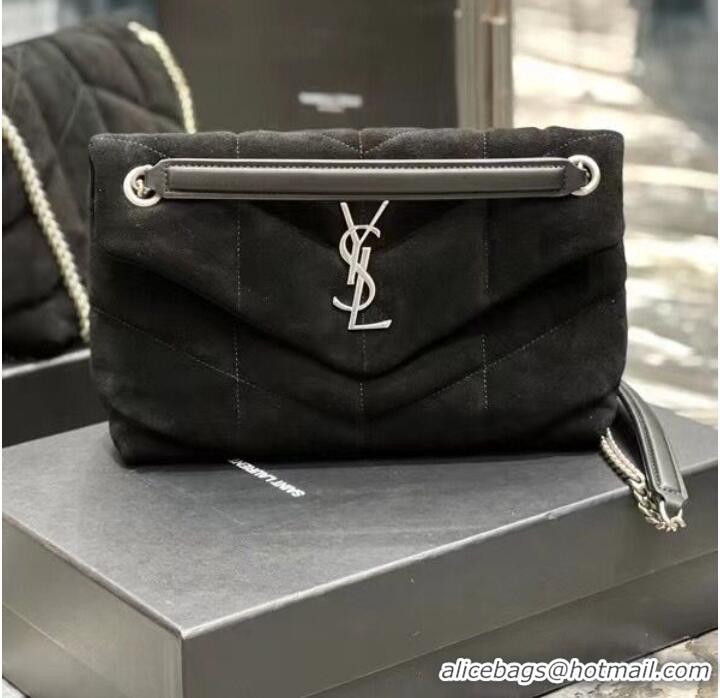 Good Quality Yves Saint Laurent LOULOU PUFFER BAG SUEDE Y577476 Black