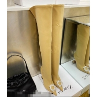 Affordable Price Amina Muaddi Lycra Over-Knee High Boots 9.5cm with Crystal Charm 111223 Yellow