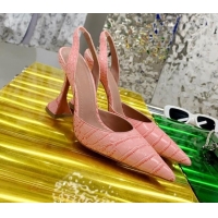 Best Product Amina Muaddi Crocodile Embossed Leather Sandals 9.5cm 111233 Pink