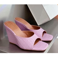 Best Price Amina Muaddi Stone Embossed Leather Wedge Sandals 9.5cm 121310 Purple