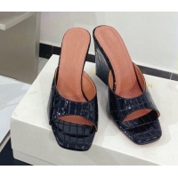 Cheap Amina Muaddi Stone Embossed Leather Wedge Sandals 9.5cm 121310 Black