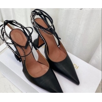 Shop Duplicate Amina Muaddi Lambskin Studded Wrap Sandals 9.5cm 121315 Black