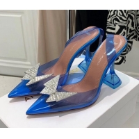 Low Price Amina Muaddi TPU Slingback Pumps with Crystal Butterfly 9.5cm 122024 Blue