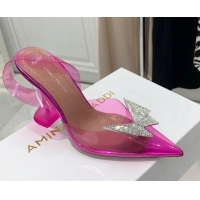 Popular Style Amina Muaddi TPU Slingback Pumps with Crystal Butterfly 9.5cm 122027 Pink