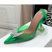 Best Product Amina Muaddi TPU Slingback Pumps with Crystal Butterfly 9.5cm 122033 Green
