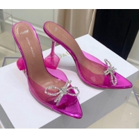 Most Popular Amina Muaddi TPU Pointed Slide Sandals with Crystal Bow 9.5cm 122051 Pink