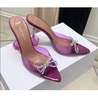 Best Quality Amina Muaddi TPU Pointed Slide Sandals with Crystal Bow 9.5cm 122051 Purple