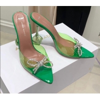 Best Price Amina Muaddi TPU Pointed Slide Sandals with Crystal Bow 9.5cm 122051 Green