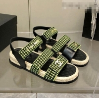 Buy Inexpensive Chanel Houndstooth Strap Flat Sandals C2142 Green 2022