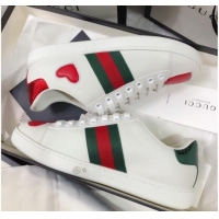 Low Price Gucci Ace Sneakers in Love Embroidered Leather White 022143