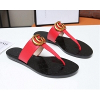 Best Price Gucci GG Leather Thong Sandal with Double G 022145 Red