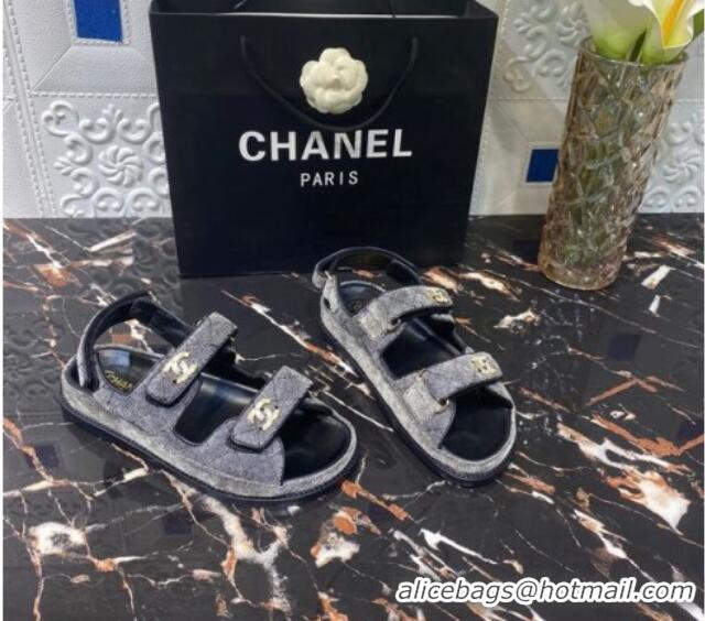 Unique Style Chanel Velvet Strap Flat Sandals 021532 Gray