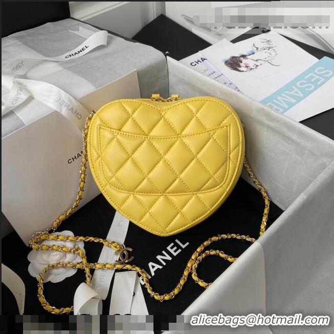 Pretty Style Chanel Love Leather Heart-Shaped Mini Bag AS2927 Yellow