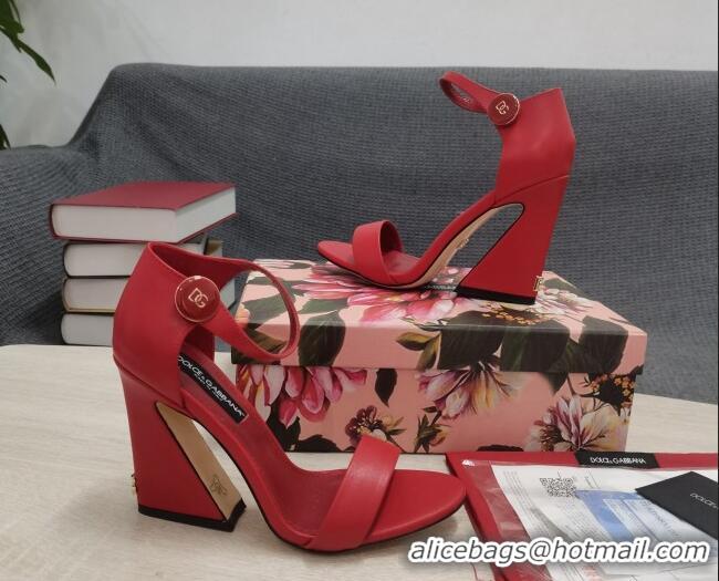 Best Grade Dolce & Gabbana DG Calf Leather High Heel Sandals 10.5cm Red 030545