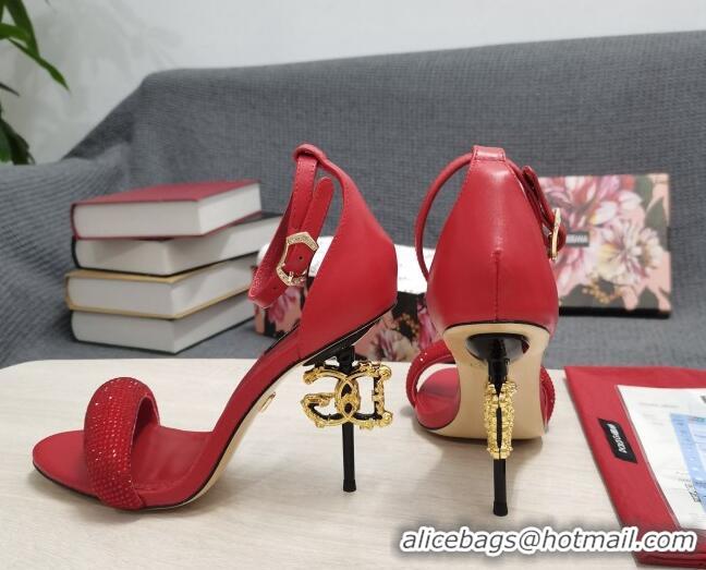 Discount Dolce & Gabbana DG Calf Leather and Crystal High Heel Sandals Red 10.5cm 030759