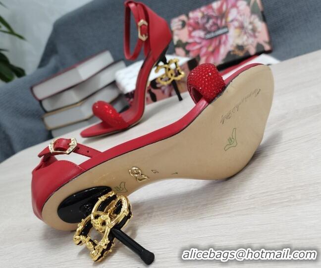 Discount Dolce & Gabbana DG Calf Leather and Crystal High Heel Sandals Red 10.5cm 030759