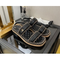 Most Popular Chanel Lambskin Chain Slingback Sandals 3cm G38489 Black
