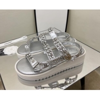 Unique Style Chanel Leather Chain Sandals G33800 Silver