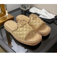 Good Quality Chanel Lambskin Chain Flat Slide Sandals 030448 Apricot