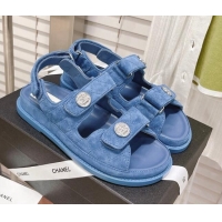 Perfect Chanel Washed-Effect Suede Strap Sandals G35927 Denim Blue