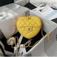 Pretty Style Chanel Love Leather Heart-Shaped Mini Bag AS2927 Yellow