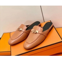 Stylish Hermes Oz Mule in Smooth Calfskin with Iconic Kelly Buckle Brown 0209069