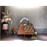 Buy Fashionable Fendi Peekaboo ISeeU Small leather bag F8636 brown
