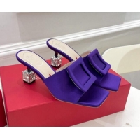 Best Price Roger Vivier Silk Cube Crystal Medium Heel Slide Sandals 7cm Purple 030749
