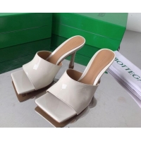 Stylish Bottega Veneta Stretch Patent Leather High Heel Slide Sandals 9cm White 021804