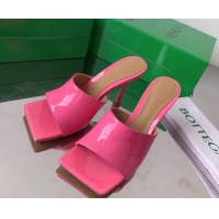 Good Quality Bottega Veneta Stretch Patent Leather High Heel Slide Sandals 9cm Pop Pink 021808