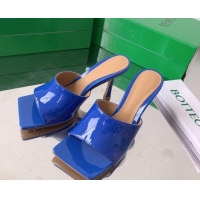 Perfect Bottega Veneta Stretch Patent Leather High Heel Slide Sandals 9cm Royal Blue 021811