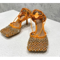 Low Price Bottega Veneta Sparkle Stretch Crystal Mesh Sandals 9cm Orange 032107