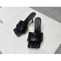 Luxury Bottega Veneta Woven Lambskin High Heel Slide Sandals 9.5cm Black 032131