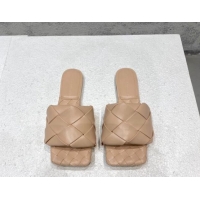 Best Grade Bottega Veneta Woven Lambskin Flat Slide Sandals 9.5cm Beige 032142