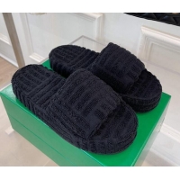 Durable Bottega Veneta Resort Sponge Towel Slides Sandals Black 032175