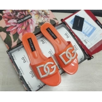 Fashion Discount Dolce & Gabbana Patent Leather Crystal DG Flat Slide Sandals Orange 030562
