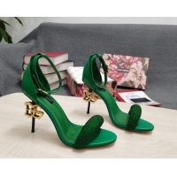 1:1 aaaaa Dolce & Gabbana DG Calf Leather and Crystal High Heel Sandals Green 10.5cm 030758
