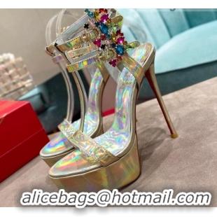 Duplicate Christian Louboutin Maravilla Patent Leather High Heel Platform Sandals with Crystal Buckle 15cm Yellow 030771