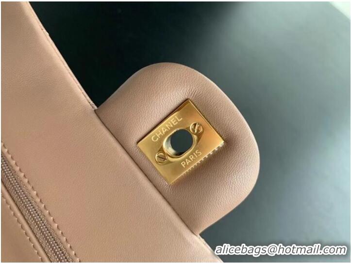 AAAAA Discount CHANEL Classic Handbag Lambskin Taupe 01112 & gold-Tone Metal