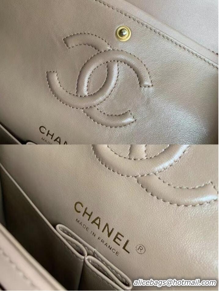 Luxurious Chanel Small Classic Handbag Sheepskin Gold-Tone Metal A01113 Taupe