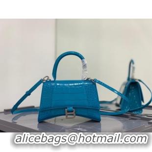 Promotional Balenciaga HOURGLASS SMALL TOP HANDLE BAG crocodile embossed calfskin B108895E sky blue