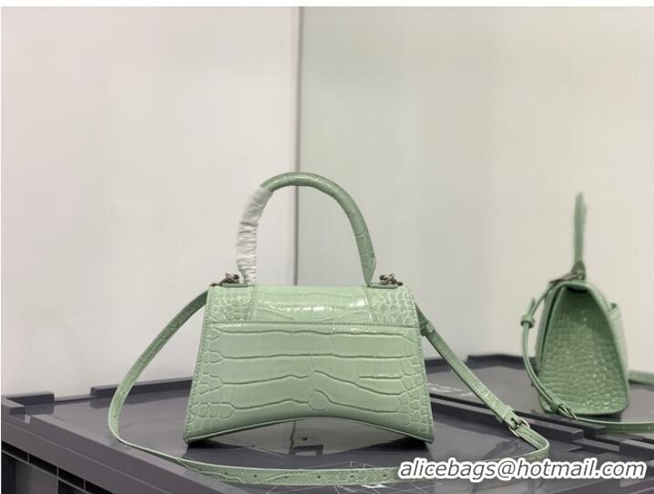 Famous Brand Balenciaga HOURGLASS SMALL TOP HANDLE BAG crocodile embossed calfskin B108895E light green