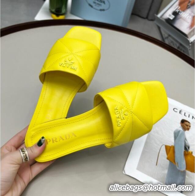 Popular Style Prada Calf Leather Flat Slide Sandals Yellow 032378