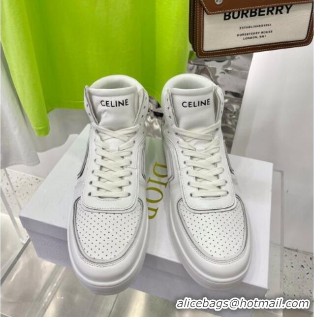 Unique Style Celine Calfskin High Top Sneakers White 031157